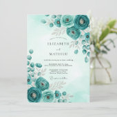 Invitation Mariage botanique majestueux sarcelle (Debout devant)