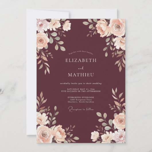 Invitation Mariage Botanique Marron Clair (Devant)