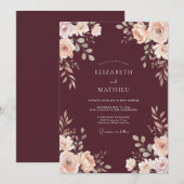 Invitation Mariage Botanique Marron Clair (Devant / Derrière)