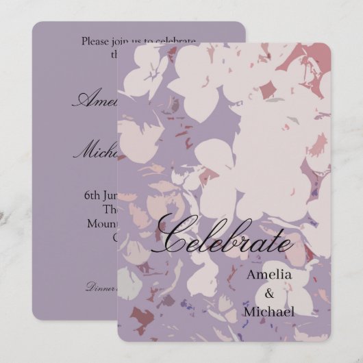 Invitation Mariage botanique mauve (Devant / Derrière)