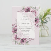 Invitation Mariage Botanique Mauve Splendide (Debout devant)