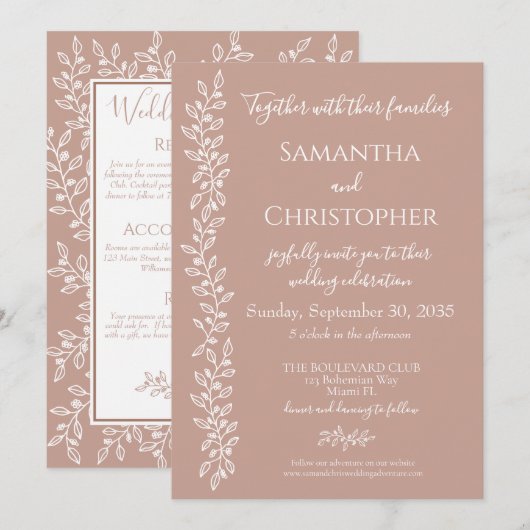 Invitation Mariage botanique minimal Boho Blush rose moderne (Devant / Derrière)