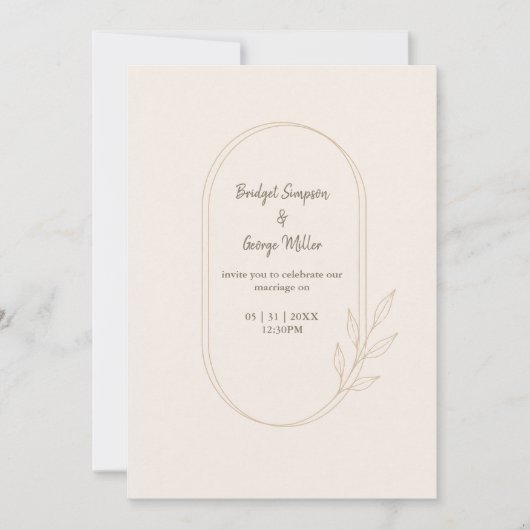 Invitation Mariage botanique minimal scandi doré (Devant)