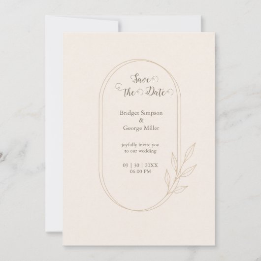 Invitation Mariage botanique minimal scandi doré (Devant)