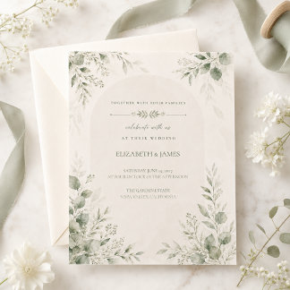 Invitation Mariage Botanique Minimal Vert Sauge