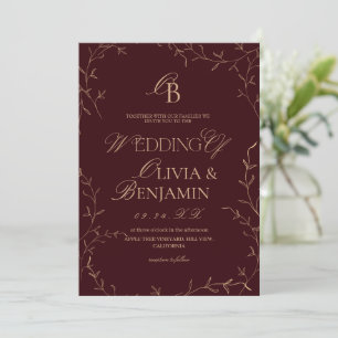 Invitation Mariage botanique minimaliste en bordeaux à l'anci