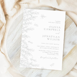 Invitation Mariage botanique minimaliste gris moderne Feuille