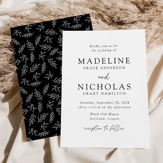 Invitation Mariage Botanique Minimaliste Moderne Noir