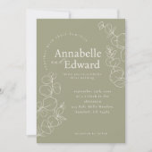Invitation Mariage botanique minimaliste vert olive (Devant)