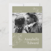 Invitation Mariage botanique minimaliste vert olive (Dos)