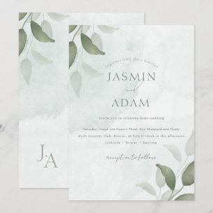 Invitation Mariage Botanique Minimaliste Vert Sauge