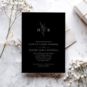 Invitation Mariage botanique minime de monogramme noir budget