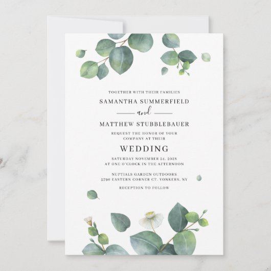 Invitation Mariage botanique moderne à feuillage d'eucalyptus (Devant)