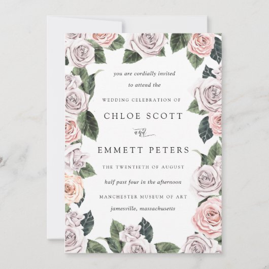 Invitation Mariage botanique moderne Blush Pink violet Rose (Devant)