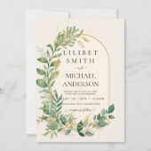 Invitation Mariage botanique moderne Cream Gold (Devant)
