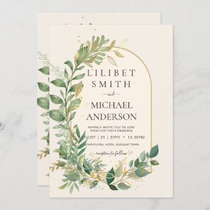 Invitation Mariage botanique moderne Cream Gold