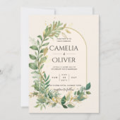 Invitation Mariage botanique moderne Cream Gold (Devant)