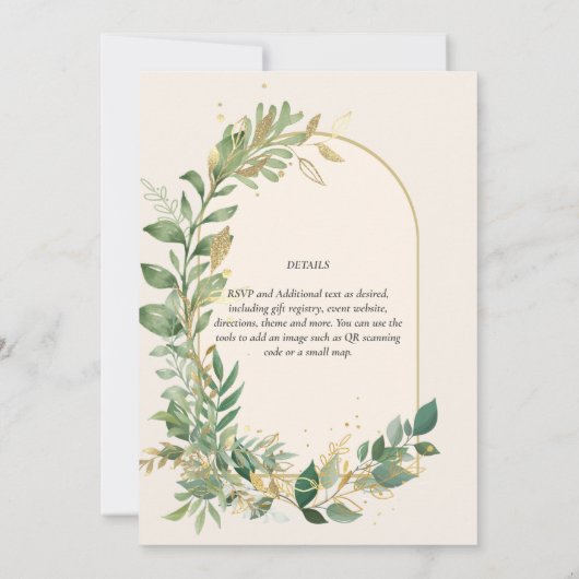 Invitation Mariage botanique moderne Cream Gold (Dos)