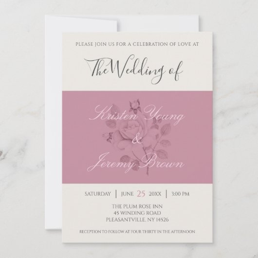 Invitation Mariage botanique moderne de Rose Blushing (Devant)