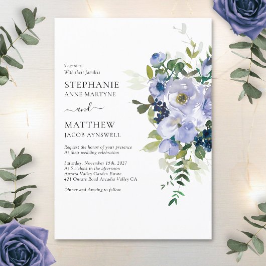 Invitation Mariage botanique moderne Dusty Purple