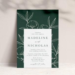 Invitation Mariage botanique moderne floral vert foncé et crè