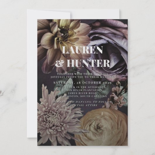 Invitation Mariage botanique moderne foncé Moody violet (Devant)