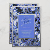 Invitation Mariage botanique moderne Silver Blue Black Floral (Devant / Derrière)