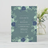 Invitation Mariage Botanique Naval Bleu Ardoise (Debout devant)