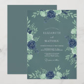 Invitation Mariage Botanique Naval Bleu Ardoise (Devant / Derrière)