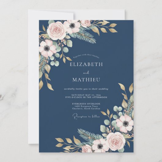 Invitation Mariage Botanique Navy Blush (Devant)