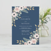 Invitation Mariage Botanique Navy Blush (Debout devant)