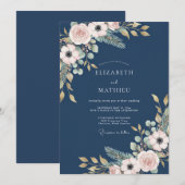 Invitation Mariage Botanique Navy Blush (Devant / Derrière)