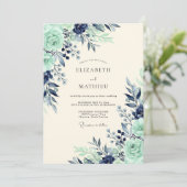 Invitation Mariage Botanique Navy Mint Luxuriant (Debout devant)