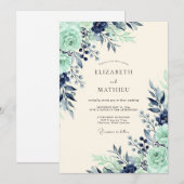 Invitation Mariage Botanique Navy Mint Luxuriant (Devant / Derrière)