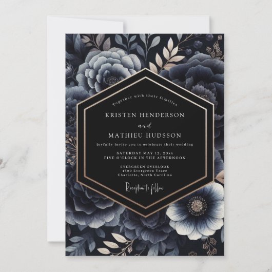 Invitation Mariage Botanique Navy Moody (Devant)
