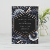 Invitation Mariage Botanique Navy Moody (Debout devant)