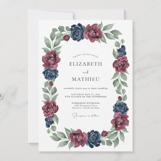 Invitation Mariage Botanique Navy Moody (Devant)