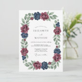 Invitation Mariage Botanique Navy Moody (Debout devant)