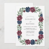 Invitation Mariage Botanique Navy Moody (Devant / Derrière)