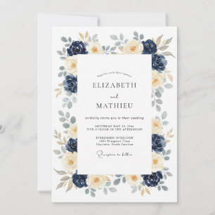 Invitation Mariage Botanique Navy Poli