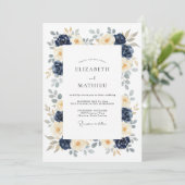 Invitation Mariage Botanique Navy Poli (Debout devant)