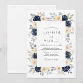 Invitation Mariage Botanique Navy Poli (Devant / Derrière)