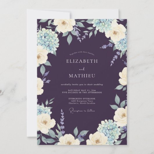 Invitation Mariage Botanique Noble au Plum Profond (Devant)