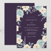 Invitation Mariage Botanique Noble au Plum Profond (Devant / Derrière)