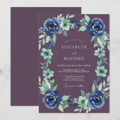 Invitation Mariage Botanique Noble prune (Devant / Derrière)