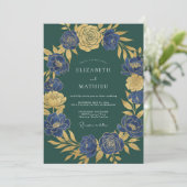 Invitation Mariage Botanique Noble Vert Émeraude (Debout devant)