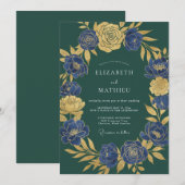 Invitation Mariage Botanique Noble Vert Émeraude (Devant / Derrière)