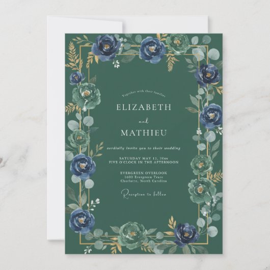 Invitation Mariage Botanique Noble Vert Forêt (Devant)