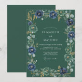 Invitation Mariage Botanique Noble Vert Forêt (Devant / Derrière)