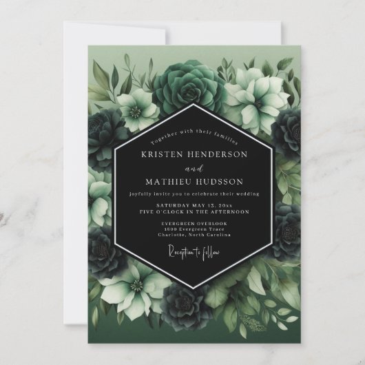Invitation Mariage Botanique Nocturne de Jade (Devant)